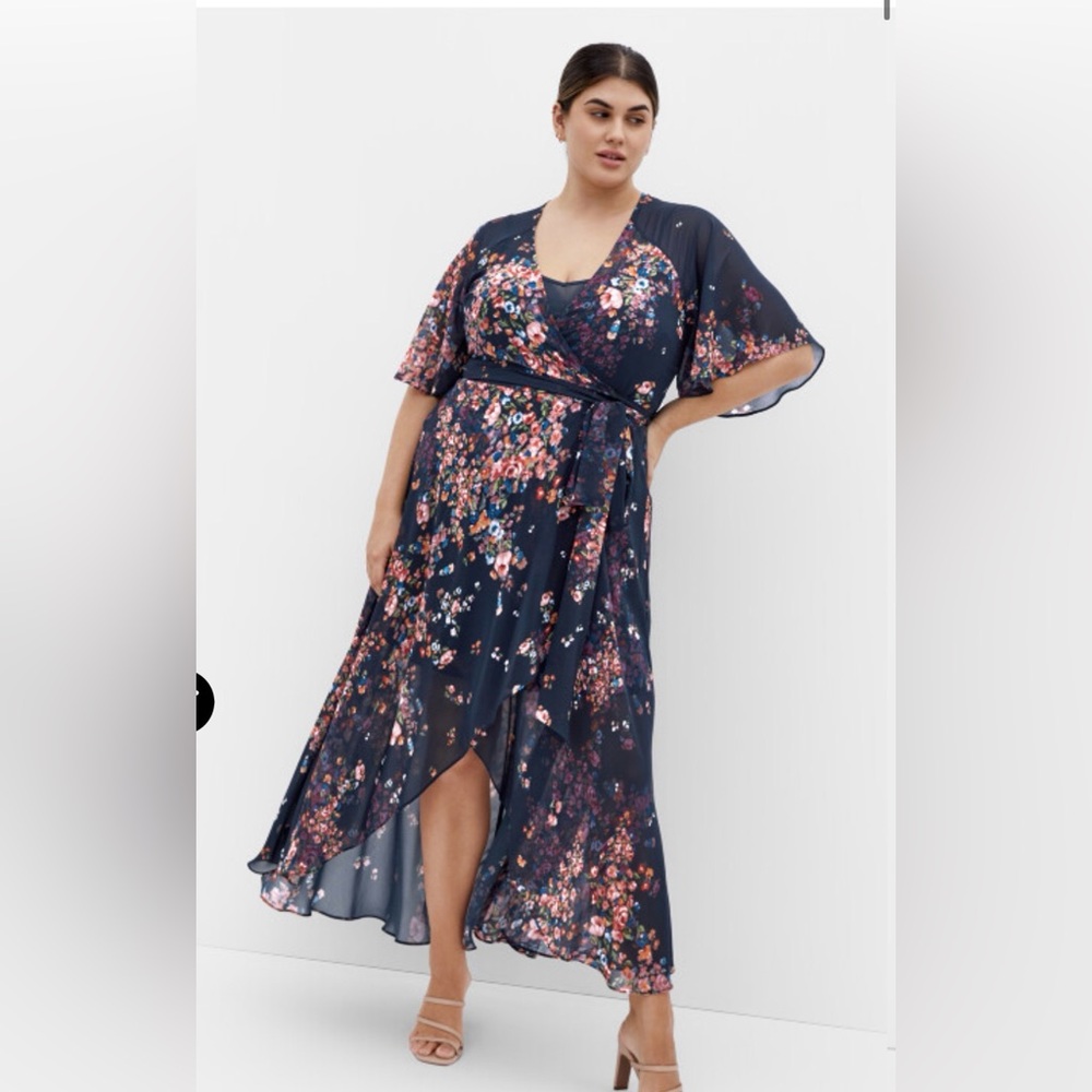 NWT City Chic Floral Navy  Wrap Maxi High low size 18 🌸BRB SL 5